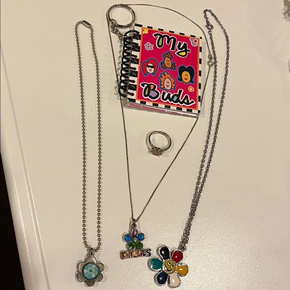 Girls flower necklace ring keychain bundle